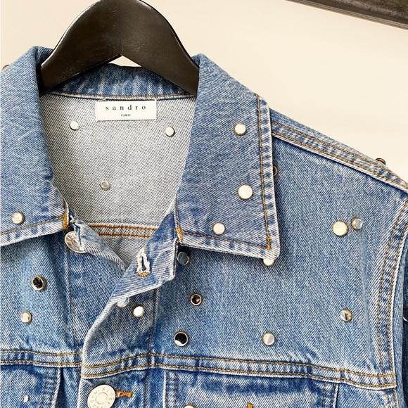 Sandro Nelli Studded Mirror Denim Jacket - Picture 2 of 4
